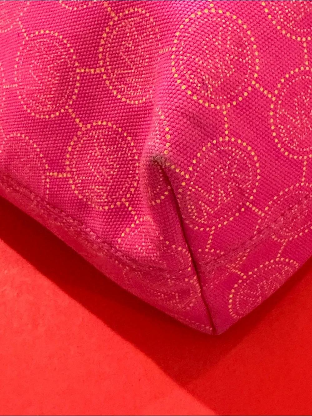 Michael Kors Hot Pink Logo Jacquard Tote with Brown Leather Straps